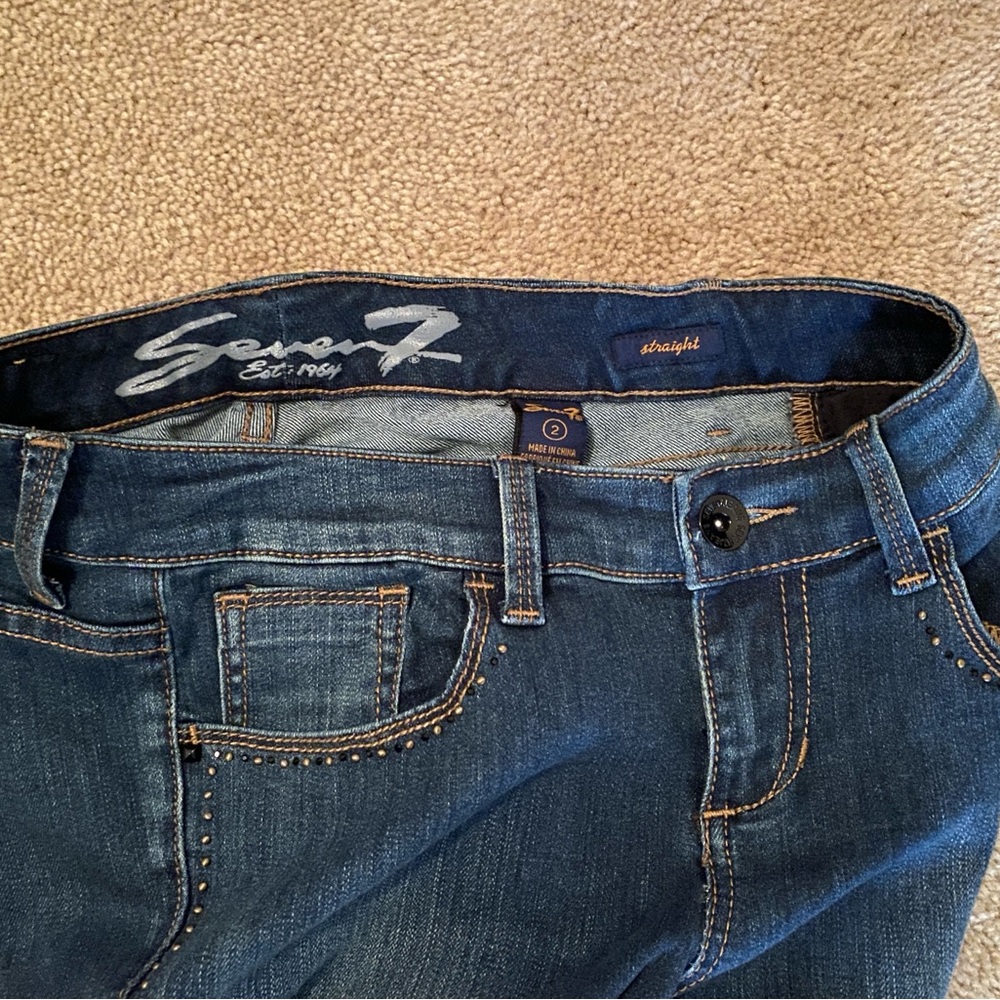 Seven7 Stretch Straight Leg Med Wash Denim Jeans